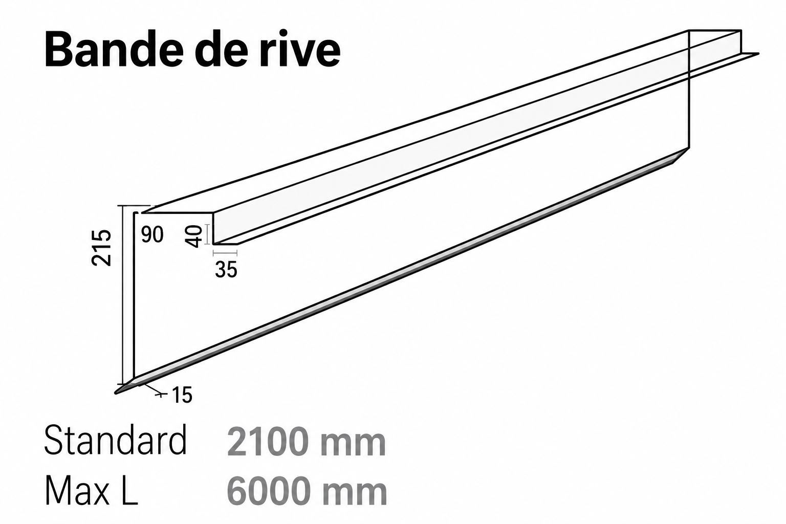 Bande de rive sur mur NCN4 - L 2100 mm RAL7016