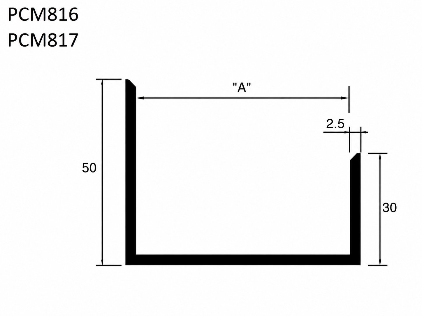 Profil U de finition asymétrique PVC